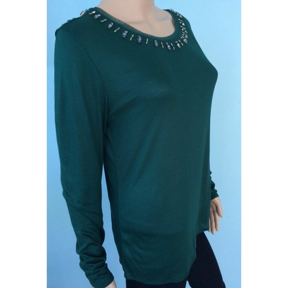 NWT Massimo Dutti Women's Top Sweater Green Long Sleeve Rhinestone Crystal S - Picture 9 of 12